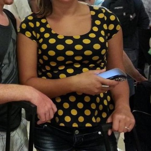 ❤️2 for 12❤️ Yellow Polka Dot Peplum Shirt - Picture 5 of 5